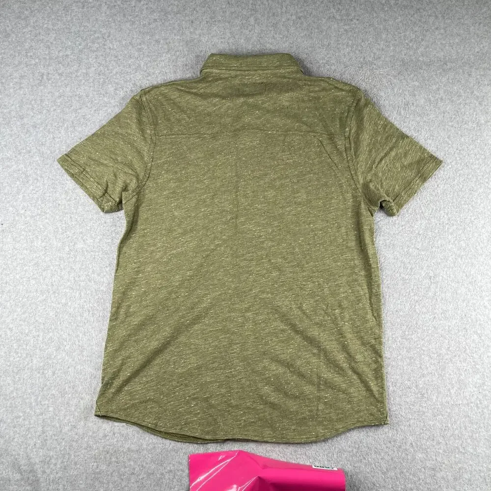 Lucky Brand Shirt Medium Green Heather Casual Button Up Short Sleeve Mens